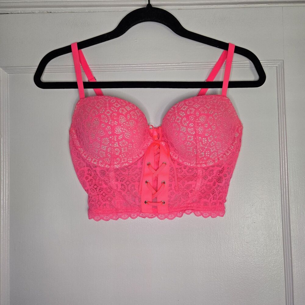 Victoria’s Secret Longline Corset Bra Pink Demi Push Up Bustier Lingerie Top 36C
